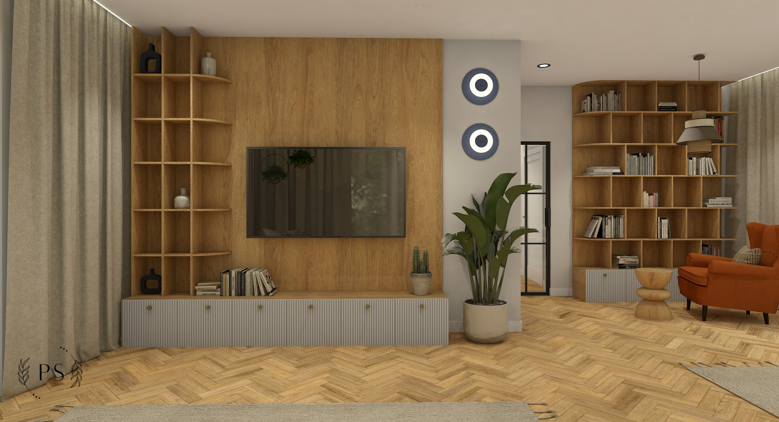 drewniana-ścianka-rtv-Kinga Majewska design